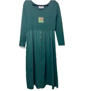 Vintage Cover Charge Forest Green Dress Sz L Boho Midi Length Cotton 100%
